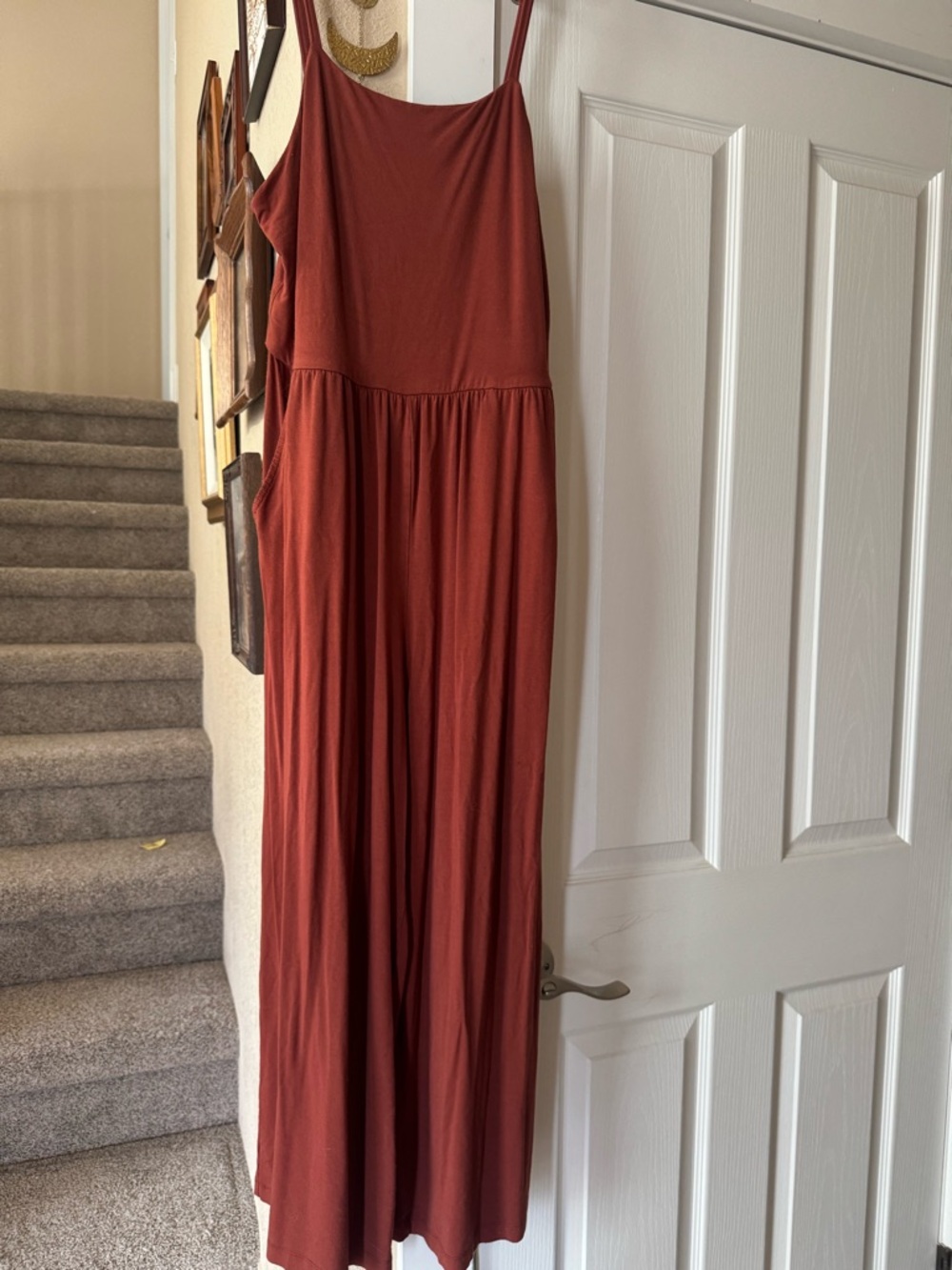 Women’s Rust Red Wide Leg Jumpsuit with Spaghetti Straps